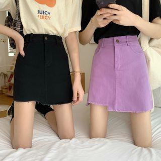 Asymmetrical Fray Hem Mini A-line Skirt