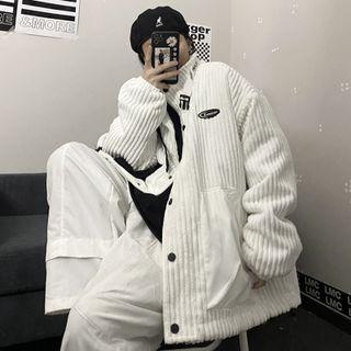Long Sleeve Buckled-neck Applique Corduroy Jacket