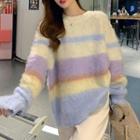 Color Block Striped Sweater Beige & Purple - One Size