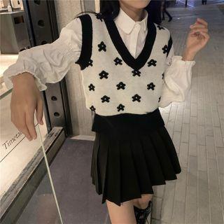 Floral Jacquard Sweater Vest / Plain Shirt