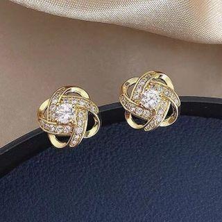 Rhinestone Alloy Earring 1 Pair - E2368 - Gold - One Size