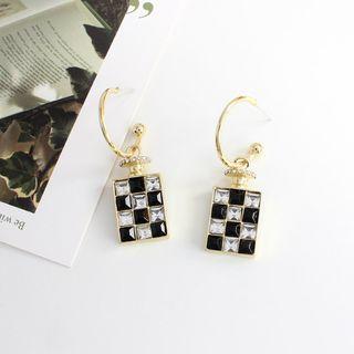 Rectangle Checker Rhinestone Alloy Dangle Earring