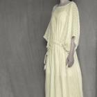 3/4-sleeve Linen Midi A-line Dress Beige - One Size