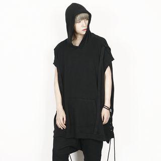 Rope-detailed Sleeveless Hoodie T-shirt