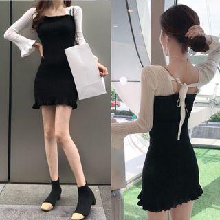 Color Block Long-sleeve Mini Knit Dress