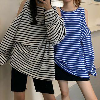 Off Shoulder Striped T-shirt