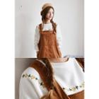 Drop-shoulder Flower-embroidered Sweatshirt