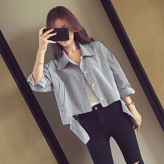 Elbow-sleeve Pinstripe Blouse