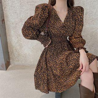 Floral V-neck Mini A-line Dress As Shown In Figure - One Size