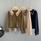 Contrast-collar Plain Blouse