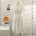 Pearl-trim Embroidered Midi Dress White - One Size