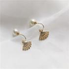 Faux Pearl Rhinestone Fan Dangle Earring 1 Pair - Stud Earrings - Gold - One Size