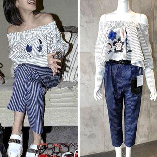 Embroidered Blouse / Striped Harem Pants