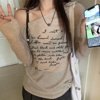 Long-sleeve Lettering Top Coffee - One Size