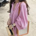Color-block Plaid Loose-fit Midi Shirt Dress