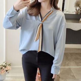 V-neck Blouse With Tie