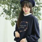 Laced Flower-embroidery Sweatshirt