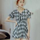Short-sleeve Pattern Swim Dress