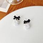 Sterling Silver Flower Drop Earring 1 Pair - Black & White - One Size