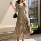 Short-sleeve Chiffon Accordion Pleat A-line Midi Dress