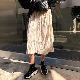 Crinkled Long Velvet Skirt