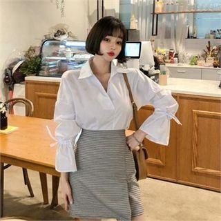 Bell-cuff Plain / Stripe Shirt
