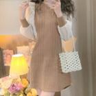 Long-sleeve Frill Trim Knit Mini A-line Dress