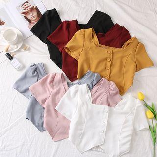 Asymmetric-hem Square-neck Crop Blouse