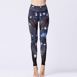 Printed Mesh Panel Yoga Pants (various Designs)