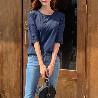 Seam-trim Button-trim Boxy T-shirt