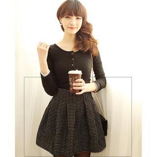 Banded-waist Patterned A-line Skirt