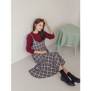 Plus Size Frilled-edge Long-sleeve Ribbed T-shirt