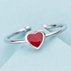 925 Sterling Silver Heart Open Ring Red Heart - Silver - One Size