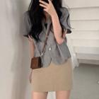 Short-sleeve Single Breasted Blazer / Fitted Mini Skirt