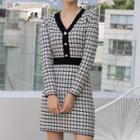 V-neck Piped Tweed Knit Dress