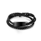 Simple Personality Plated Black Geometric Pendant Circle Double Leather Bracelet Black - One Size