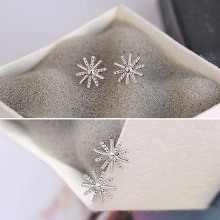 Rhinestone Stud Earring 1 Pair - Silver - One Size
