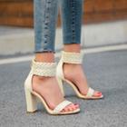 Block Heel Woven Ankle Strap Heels