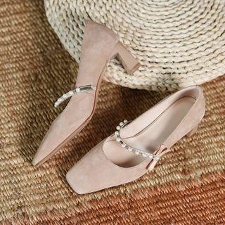 Faux Pearl Strap High Heel Mary Jane Sandals