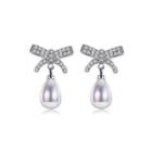 Elegant Bow Earrings With Austrian Element Crystals And Fashion Pearl Silver - One Size