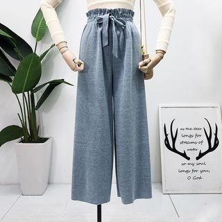Paperbag High-waist Wide-leg Wool Pants