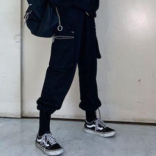 Drawstring-cuff Cargo Pants / Safety Pin Chain