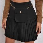 Chained Pleated A-line Skirt