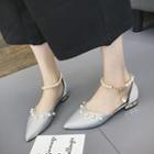 Faux Pearl Low Heel Pointed Pumps