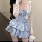 Plain Camisole Top / Layered Mini A-line Skirt / Cardigan