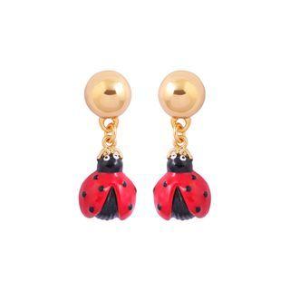 Fashion Cute Plated Gold Enamel Ladybug Stud Earrings Golden - One Size