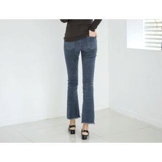 Band-waist Fringe-hem Boot-cut Jeans