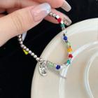 Chinese Characters Glaze Bead Alloy Bracelet Silver - One Size