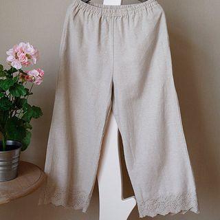 Embroidered Cropped Wide-leg Pants