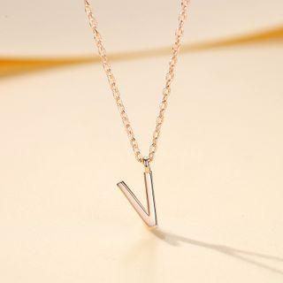 925 Sterling Silver Letter V Pendant Necklace Rose Gold - One Size